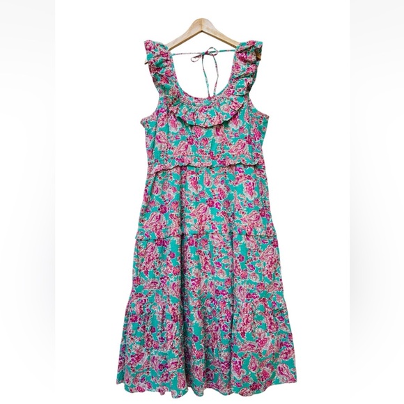 J. Crew Pink Floral Swiss Dot Ruffle Tiered Midi Dress Sz 18 - Picture 5 of 8